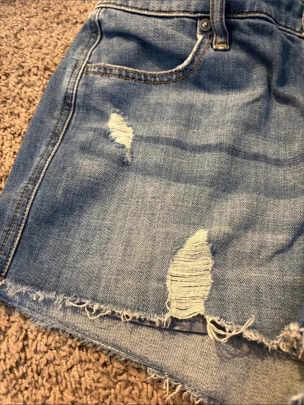 aerie Light Blue Distressed High-Waist Jean Shorts